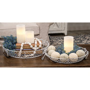 Distressed White Chicken Wire Round Trays (Set of 2)