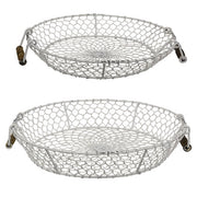 Distressed White Chicken Wire Round Trays (Set of 2)