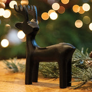 Black Cast Iron Standing Reindeer Figurine - 6"H