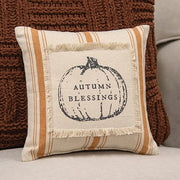 Autumn Blessings Orange Ticking Stripe Pillow - 10"