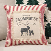 Dreaming of a Farmhouse Christmas Red Ticking Stripe Pillow - 10"
