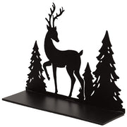 Black Metal Woodland Forest & Reindeer Candle Plate - 5"H