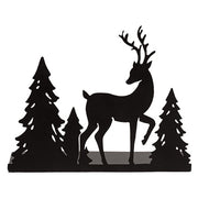 Black Metal Woodland Forest & Reindeer Candle Plate - 5"H