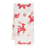 Yuletide Forest Folklore Dish Towel With White Pom Poms