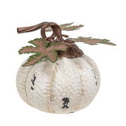 Distressed White Metal Pumpkin with Leaves - 5-1/2 In H