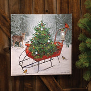 Woodland Christmas Sleigh Lighted Canvas - 18"
