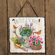 Welcome Flower Market Slate - 9.5" sq.