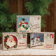Vintage Christmas Postage Stamp Box Sign - 6.5" x 4.5"  (3 Count Assortment)