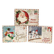 Vintage Christmas Postage Stamp Box Sign - 6.5" x 4.5"  (3 Count Assortment)