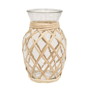 Rattan Wrapped Glass Vase - 8"H