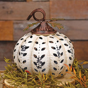 Distressed White Metal Laurel Cutout Pumpkin - 10 In H