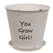 Positivity Distressed White Metal Planter with Tray  (Set of 2) (3 Count Assortment)