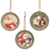 Vintage Santa Metal Pie Pan Ornament  (3 Count Assortment)