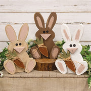 Rustic Wood Sitting Baby Bunny with Carrot  (3 Count Assortment)