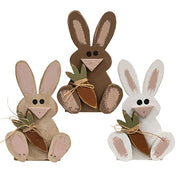 Rustic Wood Sitting Baby Bunny with Carrot  (3 Count Assortment)