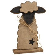 Rustic Wood Primitive Fluffy Sheep on Base - 16.5"H