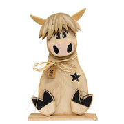 Rustic Wood Sitting "Moo" Highland on Base - 25"H  (3 Count Assortment)