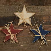 Distressed Wood Americana Star Ornament with Raffia - 6.5"  (3 Count Assortment)