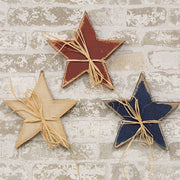 Distressed Wood Americana Star Hanger with Raffia - 9"  (3 Count Assortment)