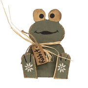Rustic Wood Sitting Baby Frog with "Ribbit" Tag
