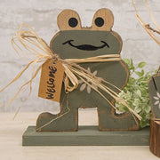 Rustic Wood "Welcome" Frog on Base