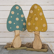 Rustic Wood Mushroom on Base - 24.5"H  (2 Count Assortment)