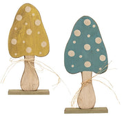 Rustic Wood Mushroom on Base - 24.5"H  (2 Count Assortment)