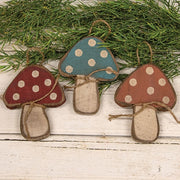 Rustic Wood Mushroom Ornament - 6.5"H  (3 Count Assortment)