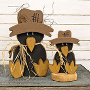 Rustic Wood Sitting Baby Crow in Scarecrow Hat - 10.75"H