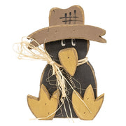 Rustic Wood Sitting Baby Crow in Scarecrow Hat - 10.75"H