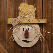 Rustic Wood "Happy Fall Y'all" Hanging Scarecrow Head - 17.5"H