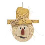 Rustic Wood "Happy Fall Y'all" Hanging Scarecrow Head - 17.5"H