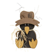 Rustic Wood Sitting Crow in Scarecrow Hat - 17.5"