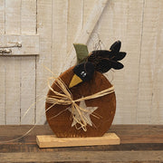 Rustic Wood Star Pumpkin with Crow on Base - 15"H