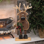 Rustic Wood Skinny Leg Winter Reindeer on Base - 22"H