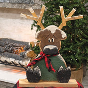 Rustic Wood Winter Sweater Sitting Reindeer on Base  (2 Count Assortment)