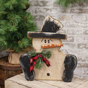 Rustic Wood Snowy Sitting Top Hat Snowman - 16"H