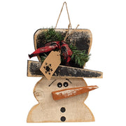 Rustic Wood Hanging Tipped Snowman Bust - 12"H