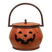 Hammered Orange Metal Jack O Lantern Cauldrons with Lids (Set of 3)