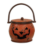 Hammered Orange Metal Jack O Lantern Cauldrons with Lids (Set of 3)