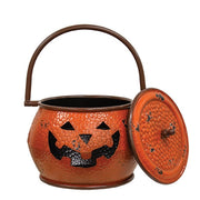 Hammered Orange Metal Jack O Lantern Cauldrons with Lids (Set of 3)