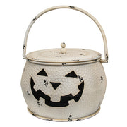 Shabby Chic White Metal Jack O Lantern Cauldrons with Lids (Set of 3)