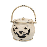 Shabby Chic White Metal Jack O Lantern Cauldrons with Lids (Set of 3)