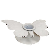 Distressed White Metal Butterfly Taper Holder
