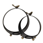 Round Black Metal Bird Topped Pillar Lanterns (Set of 2)