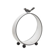 Round White Metal Bird Topped Pillar Lanterns (Set of 2)