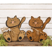Rustic Wood Sitting Cat - 14"H  (2 Count Assortment)