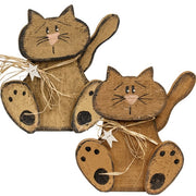 Rustic Wood Sitting Cat - 14"H  (2 Count Assortment)
