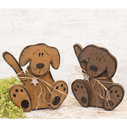 Rustic Wood Sitting Dog - 14"H  (2 Count Assortment)