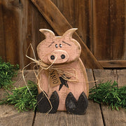 Rustic Wood Sitting Pig with Oink Tag - 12.5"H